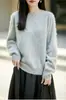 Otoño Invierno 2026 Nuevo Suéter de Punto 100% Lana Cepillada de Pelo Largo para Mujer Cuello Redondo Holgado Ropa de Mujer Top de Manga Larga Suéter