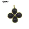 Wt-P2090 Forma de Trébol de Cuatro Hojas de la Suerte Colgante de Piedra Natural Chapado en Oro de 18 Quilates Pendientes para Niñas Accesorios Semi-Terminados