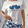 Shorts Curtos de Manga Curta Finos Europeus e Americanos Transfronteiriços para Mulheres, Pijama Respirável de Gola Redonda de Tamanho Grande para Exportação para Mulheres, Roupa de Casa Casual Fofa