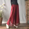 Pantalones de pierna ancha de lino y algodón con cintura elástica, bordado pesado, estilo chino retro, holgados, talla grande, primavera-verano, transfronterizos del sudeste asiático