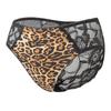 Calcinha Feminina Siljian Estampa de Leopardo Sexy Clássica Estampada Renda Cruzada Cintura Baixa Tentação Fina Personalizada