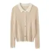 Cardigan de Cashmere Costurado em Blocos de Cor Feminino Novo Outono/Inverno Roupa Externa Elegante Emagrecedora