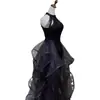 Vestido de Noche Negro con Lentejuelas y Cuello Halter, Lujo Accesible Nicho Vestido de Gama Alta, Elegante Vestido Delgado para Ceremonia de Adultos