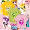 Camiseta Manga Curta Fofa e Adorável para Meninas, Top de Algodão Puro Desenho Animado em Formato de Coração Fofo, Camiseta Básica de Verão para Menininhas