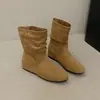 Botas casuais de tornozelo com aumento de altura para mulheres 2026 Outono/Inverno Novidades Botas Empilhadas Plissadas Maillard Botas de Moda Western Retrô