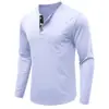 Camiseta de Manga Larga para Hombre 2026 Transfronteriza Algodón Corte Delgado Cuello Henley Bolsillo Camisa Base Transpirable Absorbe la Humedad Top para Hombre