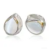 Aretes de Ojo de Gato Transparente con Baño de Oro Real, Diseño Simple de Lujo Ligero, Aretes Reversibles en Forma de Gota de Agua
