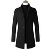 Gabardina de Comercio Exterior Transfronteriza para Hombre de Longitud Media de un Solo Botón, Estilo Europeo y Americano, Color Sólido, Cuello Alto Simple, Chaqueta de Lana