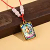 Novo Pingente de Buda Thangka Colar de Vidro Amuleto com Textos Budistas, Joia Retrô Estilo Étnico, Direto da Fábrica