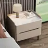 Mesita de Noche de Madera Maciza para Uso en el Hogar, Dormitorio de Lujo Ligero, Gabinete de Noche Moderno Simple de Gama Alta, Modelo Nuevo con Superficie de Cuero y Piedra, Almacenamiento Pequeño