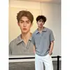 Camisa Polo Gris de Manga Corta con Cuello Cosido a Mano para Hombre Estilo Verano Old Money Camiseta de Cuello V de Alta Intelectualidad Estilo Americano Hombro Normal Manga Corta