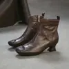 Jiezhou Colección Otoño 2026: Botines de estilo retro, de piel suave, con punta cuadrada y tacón fino de altura media, zapatos de mujer a la moda