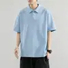 Camisa polo masculina casual estilo britânico, manga curta, marca tendência de verão, algodão puro, alta qualidade, estilosa, ombro normal, camiseta com gola de lapela