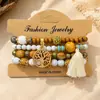 Joyería de Mano Popular Transfronteriza Europea y Americana Estilo Bohemio Árbol de la Vida Pulsera Apilable Cuerda Elástica Set de Pulseras de Cuentas de Madera