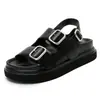 Sandalias de Cuero Genuino con Suela Gruesa, Combinan con Todo, Hebilla de Una Sola Tira, para Mujer, Novedad de Verano, Populares en Línea, Súper Calientes, Calzado Plano Romano para Exteriores