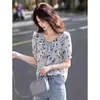 Blusa Casual Tie-Dye Juvenil Moda Verão 2026 Versátil Elegante Manga Curta Floral Pulôver