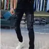 Jeans Masculino Skinny Tendência Marca de Alta Qualidade PU Comércio Exterior Transfronteiriço Retro Manchas de Tinta Slim-Fit Patchwork Bordado Rasgado