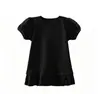 Camiseta Infantil de Verão Nova para Meninas, Manga Bufante Curta, Gola Redonda, Cor Sólida, Barra com Babado, Camiseta Básica para Bebê