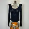 Ropa de Mujer de Comercio Exterior de Dongdaemun, Corea: Sexy y Realzador de Busto~ Camiseta Básica Femenina Ajustada con Escote en U Ligeramente Transparente