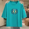 Comércio Exterior Transfronteiriço Comércio Exterior Moda Mãe Manga Sete Casual Solto Tamanho Grande Irmã Emagrecedor Top Estampado Senso de Design Nicho