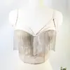 Top bustiê sexy e atraente estilo europeu e americano, justo, com bojos acolchoados, design push-up e enfeite de corrente e franja, adequado para usar como peça externa
