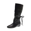 Botas vaqueras retro de ante para mujer, otoño/invierno, nuevas, a la moda, botas altas con tacón oculto, botas de tacón apilado estilo francés