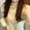 Camisa base de malha macia e amiga da pele com gola semi-alta para mulheres, suéter pulôver solto para outono e inverno, top estilo coreano