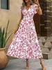 En Stock Comercio Exterior Transfronterizo 2025 Primavera/Verano/Otoño Nuevo Casual Estilo Europeo y Americano Estampado Floral Manga de Mariposa Volante Vestido