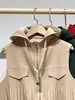 Diseño Miyake sentido chaleco plisado mujer otoño prenda exterior tacto de alta gama con capucha cordón sin mangas cremallera chaleco top para superponer