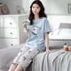 Pijama de Mujer Verano 2025 Nuevo Primavera y Verano Manga Corta Lindo Holgado Pantalones Capri Traje para Casa Conjunto de Dos Piezas Verano