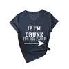 Se eu estiver bêbado, é culpa dela Camiseta Feminina Casual e Confortável de Manga Curta com Decote V do Site Independente Amazon Wish