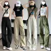 Pantalones casuales de trabajo retro estilo americano para mujer, pantalones jogger versátiles de pierna recta fluidos, pantalones holgados de pierna ancha, estilo verano, ins