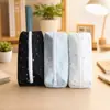 Bolsa octogonal de lona com estampa de estrelas e bolinhas, minimalista e fofa, estilosa e de alta capacidade, com zíper, perfeita para estudantes guardarem seus materiais.