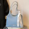 Bolsa Retrô de Primavera e Verão de Grande Capacidade para Mulheres 2025 Nova Moda Bolsa de Ombro para Trabalho Bolsa Tote com Padrão Tricotado Bolsa Balde