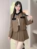 Blazer Xiangmei Design Feminino 2024 Novo Outono e Inverno Casual Cor Café Pequeno Suit de Saia de Alta Qualidade