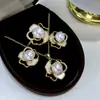 Nuevo Conjunto de Perlas de Agua Dulce para Mujer para el Día de la Madre, Anillo de Nácar con Forma de Flor, Pendientes, Colgante, Clavos de Plata S925 de Alto Brillo