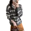 Suéter de Rayas Coreano Otoño e Invierno 100% Lana Pura para Mujer, Media Apertura en V, Holgado, Moda, Suéter de Punto de Lana Camiseta Interior