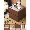 Mesita de noche de madera maciza, mesita de noche simple y moderna para dormitorio, color nogal, doble cajón, armario de almacenamiento de esquina redondeada para uso doméstico