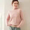 Suéter Grueso de Cachemira de Montaña para Otoño e Invierno para Mujer, Color Sólido, Flor Retorcida, Cuello Semi Alto, Jersey de Cinco Agujas, Tres Hilos, Estilo Perezoso
