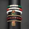 Nuevo Pulsera Colgante de Regalo de Navidad Transfronterizo de 6 piezas Rojo Verde Cerámica Suave Letra Cuentas Pulsera Elástica