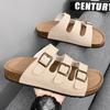 Sandálias Casuais de Verão Novas Transfronteiriças Tamanho Grande com Botão Duplo para Homens Chinelos de Cortiça Birkenstock com Solado Grosso Versáteis para Uso Externo Praia
