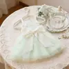 Ropa para Mascotas Elfo Verde Ropa para Perros Estilo Delgado Ropa para Gatitos Estilo Primavera y Verano Falda de Encaje Vestido de Boda Elfo