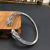 Pulsera Retro de Plata de Ley S925 Hecha a Mano al por Mayor Patrón de Calavera y Dragón de Plata Tailandesa Hanyan Pulsera Personalizada de Moda para Hombre