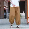 Pantalones nuevos de estilo chino para hombre, verano, finos, transpirables, de algodón y lino, pierna ancha, tipo harén, talla grande, holgados, retro, versátiles, pantalones tipo linterna