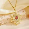 Elegante Temperamento Sol Flor de Estrella de Ocho Puntas Colgante de Cobre Collar para Mujeres Cadena de Acero Inoxidable Impermeable y Resistente al Desgaste con Electrochapado PVD