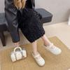 Sapatos Mary Jane Estilo Férias Francesas 2025 Novos para Mulheres com Peep-Toe Vazado Laço Chinelos Rasteiros