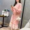 Falda de Punto de Largo Medio con Encaje para Mujer 2025 Otoño Nuevo Estilo Coreano Color Puro Trenzado Jersey de Punto para Ropa Exterior