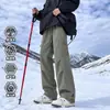 Calças masculinas impermeáveis com forro de fleece para outono e inverno, calças de trabalho largas e retas, tendência para atividades ao ar livre, calças casuais grossas