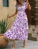 Vestido Impreso para Mujer de Verano Estilo Bohemio Cuello en V Cintura Falda Larga Elegante Exportación Europea y Americana Amazon