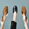 Medias Pantuflas de Piel Suave con Punta de Dedo para Mujer 2026 Verano Nuevo Punta Cuadrada Tacón Grueso Retro Tacón Alto Sandalias Mula para Exterior